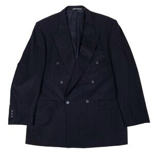 Vintage Pierre Balmain Navy 100% Wool Double Breasted Blazer Suit Jacket Mens 43